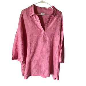 Sigrid Olsen Linen Blouse Womens‎ Size XXL 3/4 Sleeve Top Summer READ